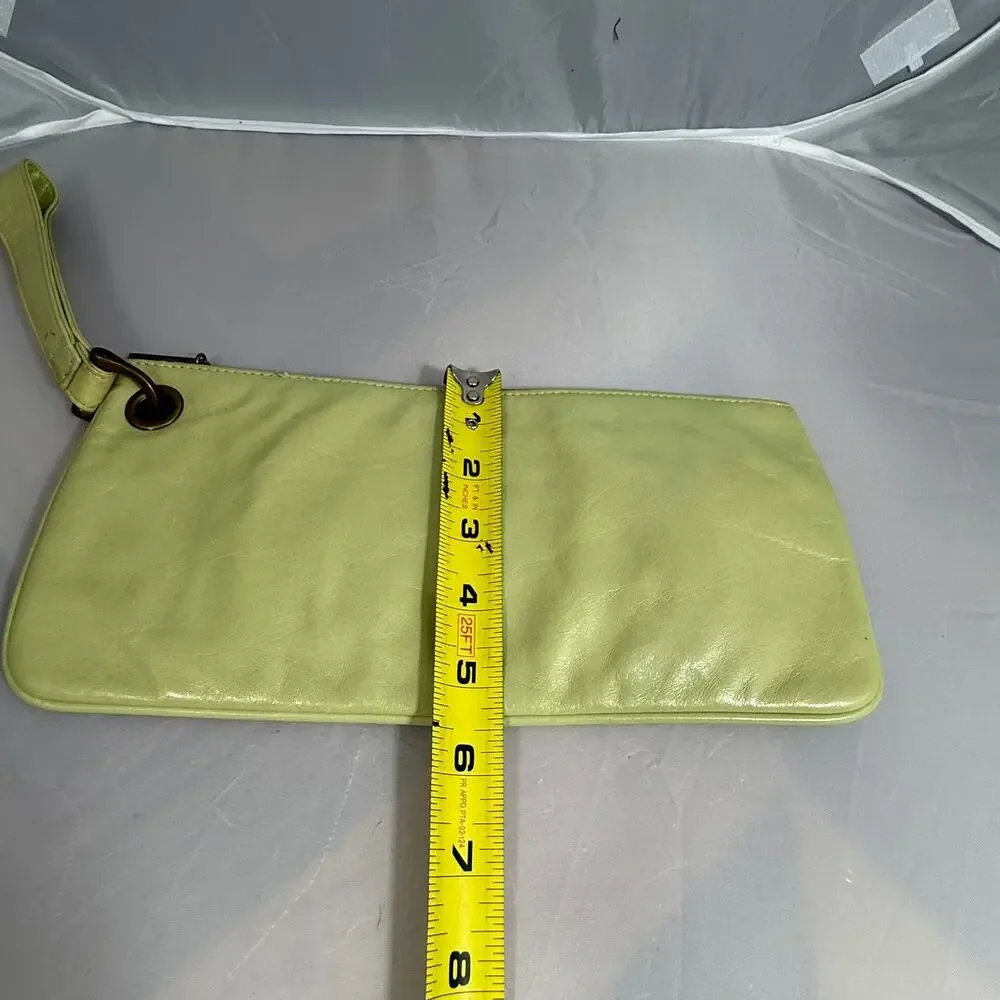 HOBO International Green Leather Wristlet Clutch Slim Zip Pouch